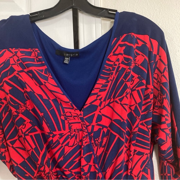 Sangria Womens Dress 3/4 Sleeve V Neck Knee Length Size 14 Red/Blue - Picture 5 of 16